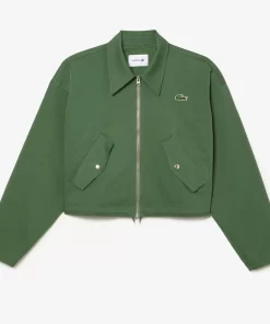 Lacoste Jacken & Mäntel>Damen Harrington-Jacke Aus Baumwolle Khaki Grun Kx5