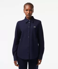 Lacoste Hemden & Tops>Damen Bluse Mit French-Kragen Aus Baumwoll-Pique Navy Blau 166