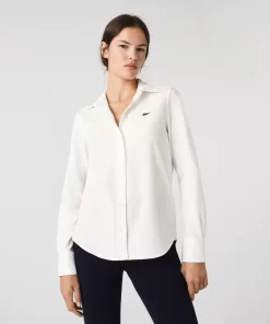 Lacoste Hemden & Tops>Damen Bluse Mit French-Kragen Aus Baumwoll-Pique Weis 70V