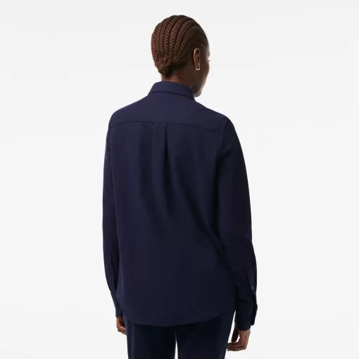 Lacoste Hemden & Tops>Damen Bluse Mit French-Kragen Aus Baumwoll-Pique Navy Blau 166