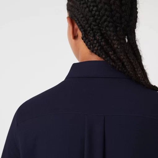 Lacoste Hemden & Tops>Damen Bluse Mit French-Kragen Aus Baumwoll-Pique Navy Blau 166