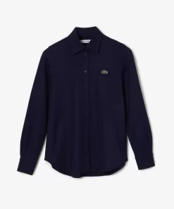 Lacoste Hemden & Tops>Damen Bluse Mit French-Kragen Aus Baumwoll-Pique Navy Blau 166