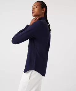 Lacoste Hemden & Tops>Damen Bluse Mit French-Kragen Aus Baumwoll-Pique Navy Blau 166