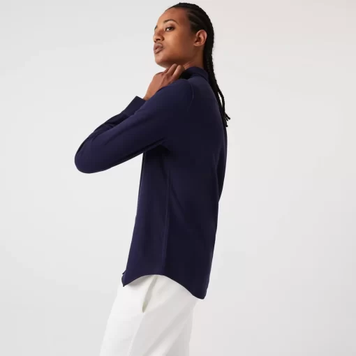 Lacoste Hemden & Tops>Damen Bluse Mit French-Kragen Aus Baumwoll-Pique Navy Blau 166