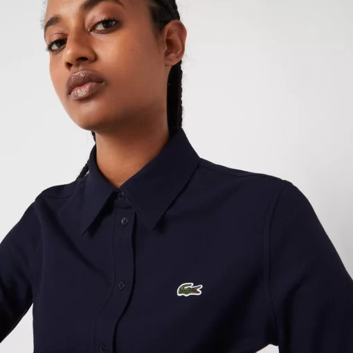 Lacoste Hemden & Tops>Damen Bluse Mit French-Kragen Aus Baumwoll-Pique Navy Blau 166