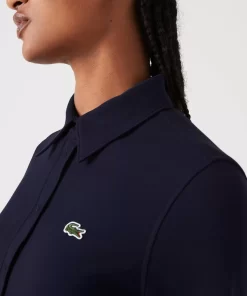 Lacoste Hemden & Tops>Damen Bluse Mit French-Kragen Aus Baumwoll-Pique Navy Blau 166