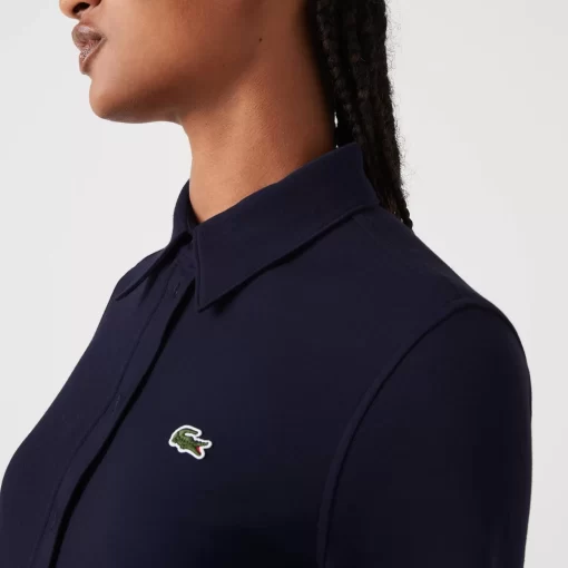 Lacoste Hemden & Tops>Damen Bluse Mit French-Kragen Aus Baumwoll-Pique Navy Blau 166