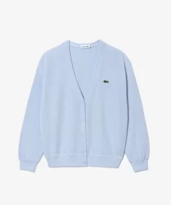 Lacoste Pullover>Damen Cardigan Aus Bio-Baumwolle Mit V-Ausschnitt Hellblau J2G