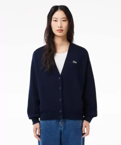 Lacoste Pullover>Damen Cardigan Aus Bio-Baumwolle Mit V-Ausschnitt Navy Blau 166