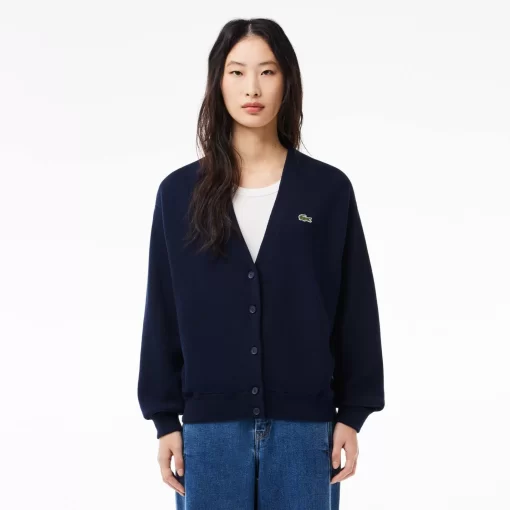 Lacoste Pullover>Damen Cardigan Aus Bio-Baumwolle Mit V-Ausschnitt Navy Blau 166