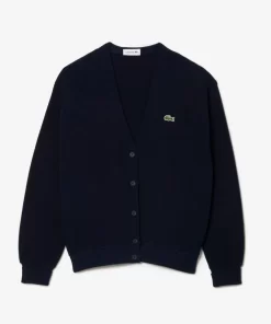 Lacoste Pullover>Damen Cardigan Aus Bio-Baumwolle Mit V-Ausschnitt Navy Blau 166