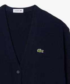 Lacoste Pullover>Damen Cardigan Aus Bio-Baumwolle Mit V-Ausschnitt Navy Blau 166