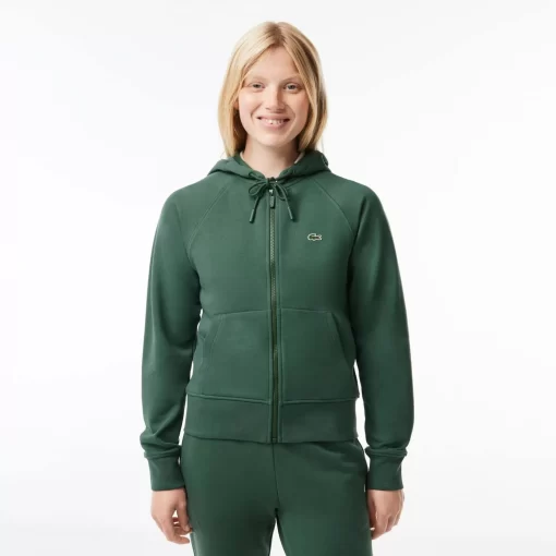 Lacoste Sweatshirts>Damen Jogger-Sweatshirt Mit Kapuze Aus Bio-Fleece Dunkelgrun Smi