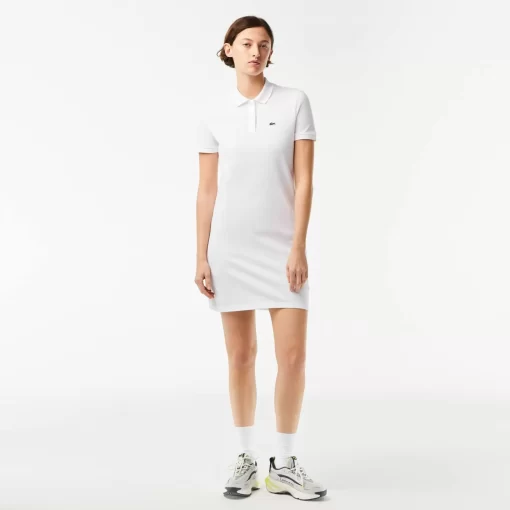 Lacoste Kleider & Röcke>Damen Polokleid Aus Pique Mit Strick-Details Weis 001