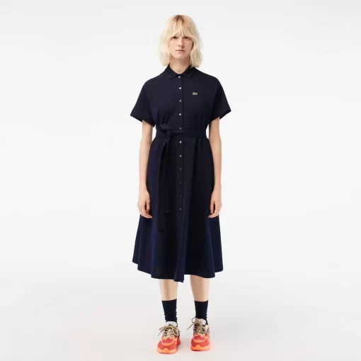 Lacoste Kleider & Röcke>Damen Polokleid Mit Gurt Navy Blau 166