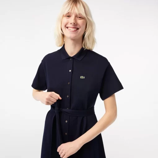 Lacoste Kleider & Röcke>Damen Polokleid Mit Gurt Navy Blau 166