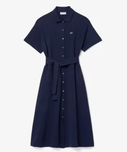 Lacoste Kleider & Röcke>Damen Polokleid Mit Gurt Navy Blau 166