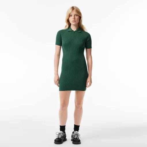 Lacoste Kleider & Röcke>Damen Polokleid Mit Strick-Details Dunkelgrun Smi