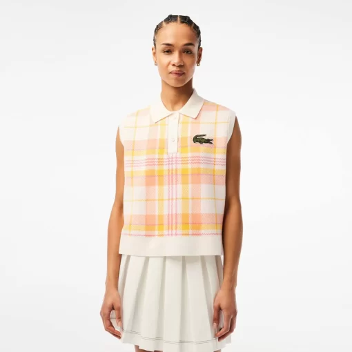 Lacoste Poloshirts>Damen Poloshirt Aus Karierter Bio-Baumwolle Weis / Gelb / Hell Orange / Rosa Dll