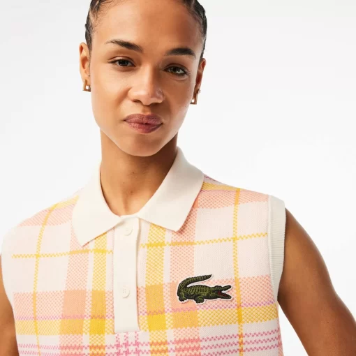 Lacoste Poloshirts>Damen Poloshirt Aus Karierter Bio-Baumwolle Weis / Gelb / Hell Orange / Rosa Dll