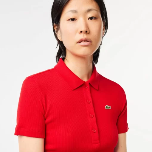 Lacoste Poloshirts>Damen Poloshirt In Slim Fit Aus Bio-Baumwolle Rot 240