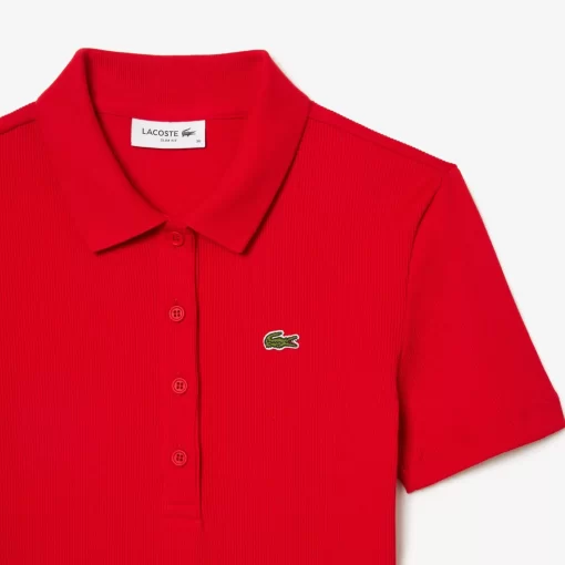 Lacoste Poloshirts>Damen Poloshirt In Slim Fit Aus Bio-Baumwolle Rot 240