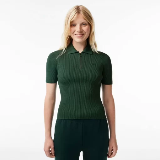 Lacoste Pullover>Damen Poloshirt Mit Reisverschluss Dunkelgrun Smi