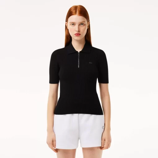 Lacoste Pullover>Damen Poloshirt Mit Reisverschluss Schwarz 031