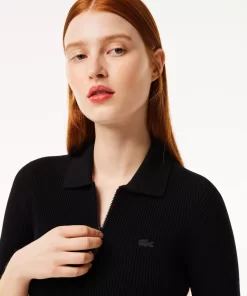 Lacoste Pullover>Damen Poloshirt Mit Reisverschluss Schwarz 031