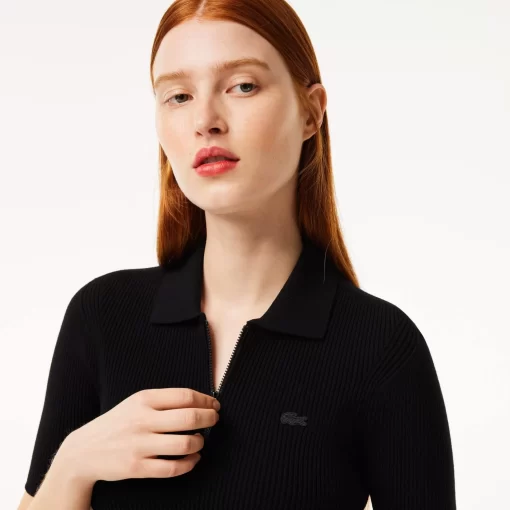 Lacoste Pullover>Damen Poloshirt Mit Reisverschluss Schwarz 031