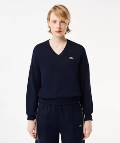 Lacoste Pullover>Damen Pullover Aus Bio-Baumwolle Mit V-Ausschnitt Navy Blau 166