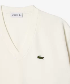 Lacoste Pullover>Damen Pullover Aus Bio-Baumwolle Mit V-Ausschnitt Weis 70V