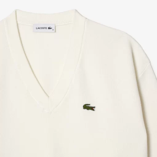 Lacoste Pullover>Damen Pullover Aus Bio-Baumwolle Mit V-Ausschnitt Weis 70V