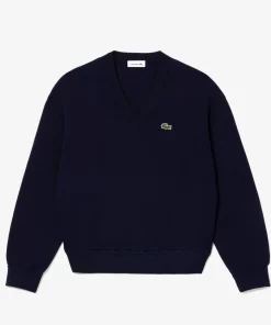 Lacoste Pullover>Damen Pullover Aus Bio-Baumwolle Mit V-Ausschnitt Navy Blau 166