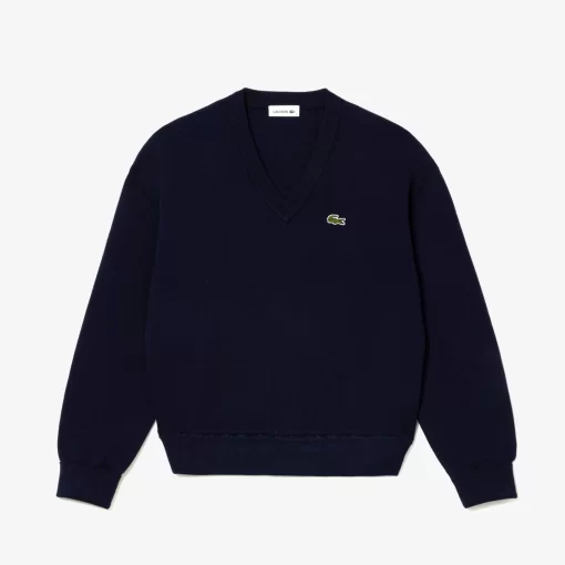 Lacoste Pullover>Damen Pullover Aus Bio-Baumwolle Mit V-Ausschnitt Navy Blau 166