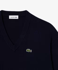 Lacoste Pullover>Damen Pullover Aus Bio-Baumwolle Mit V-Ausschnitt Navy Blau 166