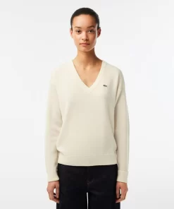 Lacoste Pullover>Damen Pullover Mit V-Ausschnitt Weis 70V