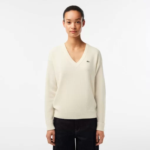 Lacoste Pullover>Damen Pullover Mit V-Ausschnitt Weis 70V