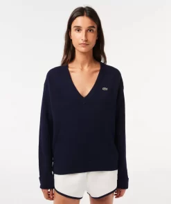 Lacoste Pullover>Damen Pullover Mit V-Ausschnitt Navy Blau 166