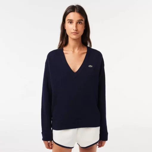 Lacoste Pullover>Damen Pullover Mit V-Ausschnitt Navy Blau 166