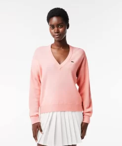 Lacoste Pullover>Damen Pullover Mit V-Ausschnitt Rosa Sfi