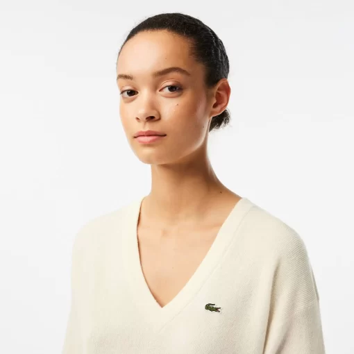 Lacoste Pullover>Damen Pullover Mit V-Ausschnitt Weis 70V