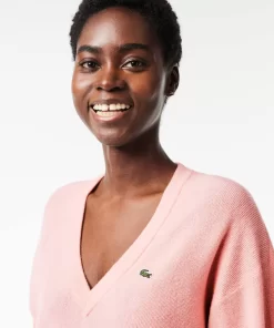 Lacoste Pullover>Damen Pullover Mit V-Ausschnitt Rosa Sfi