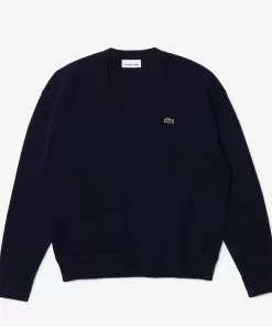 Lacoste Pullover>Damen Pullover Mit V-Ausschnitt Navy Blau 166