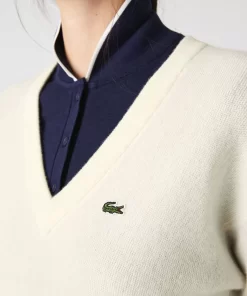 Lacoste Pullover>Damen Pullover Mit V-Ausschnitt Weis 70V