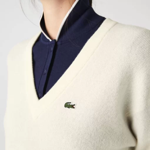 Lacoste Pullover>Damen Pullover Mit V-Ausschnitt Weis 70V