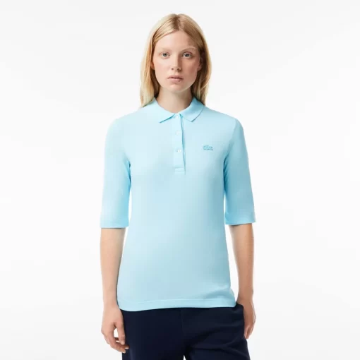 Lacoste Poloshirts>Damen Slim Fit Poloshirt Aus Feiner Baumwolle Hellblau Siz