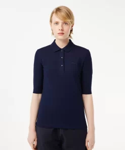 Lacoste Poloshirts>Damen Slim Fit Poloshirt Aus Feiner Baumwolle Navy Blau 166