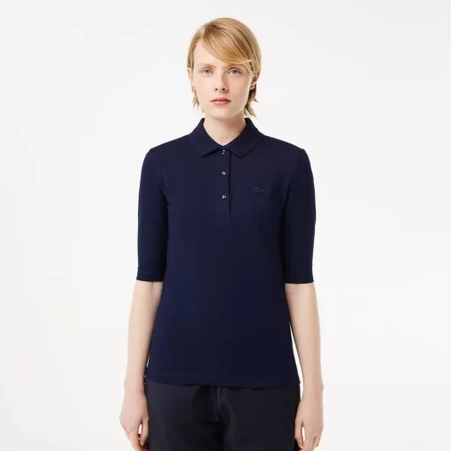 Lacoste Poloshirts>Damen Slim Fit Poloshirt Aus Feiner Baumwolle Navy Blau 166