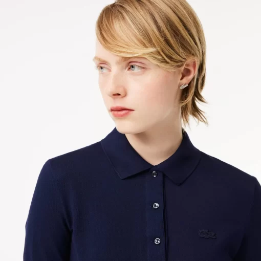 Lacoste Poloshirts>Damen Slim Fit Poloshirt Aus Feiner Baumwolle Navy Blau 166